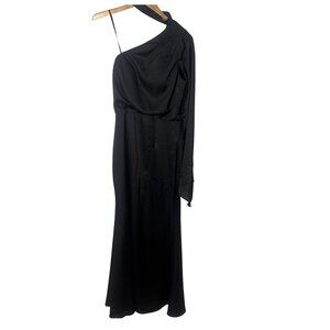 Bariano One Shoulder Long Sleeve Black Maxi Dress Size 8